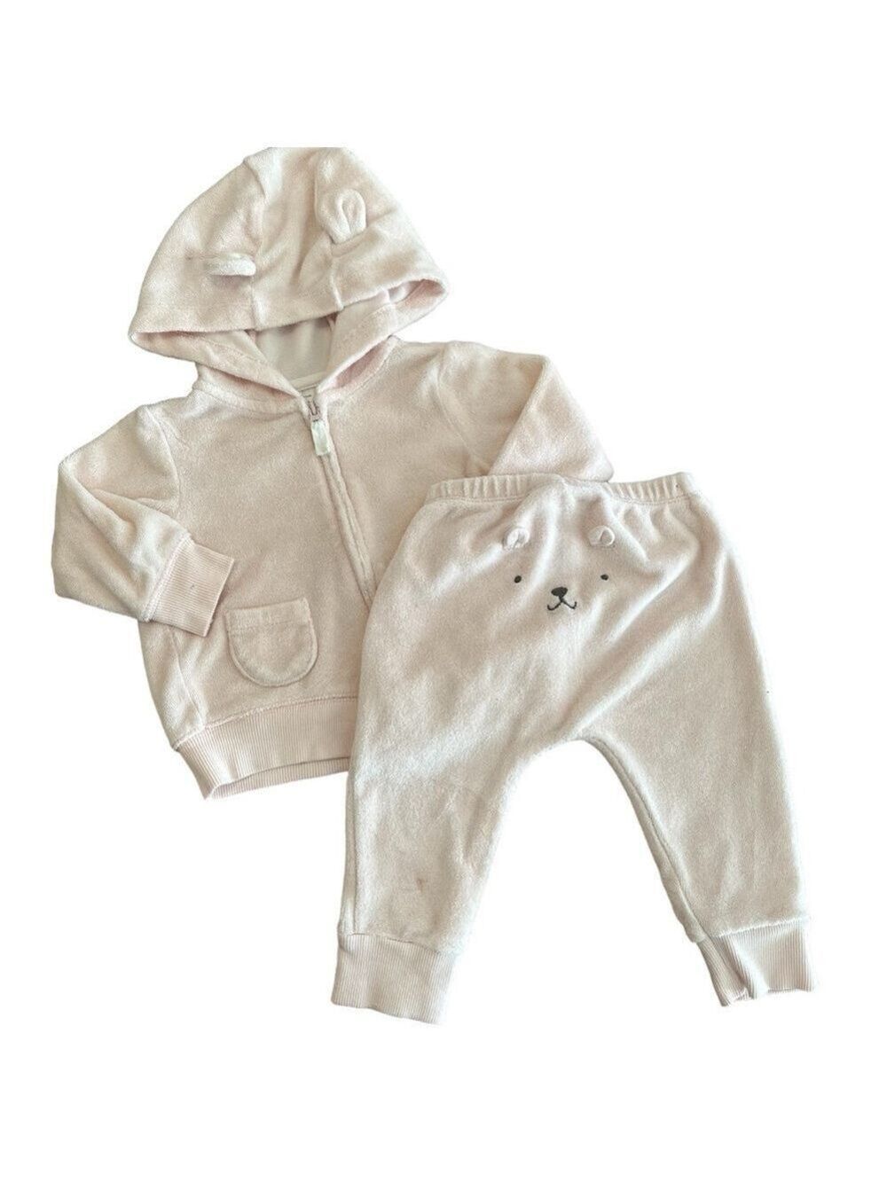 Carter's Terrycloth Zip Up Hoodie & Joggers Set with Bear Ears in Pale Pink
